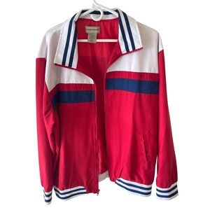 Scandia Woods Mens XL Vintage Track Jacket Red White Blue Colorblock Windbreaker